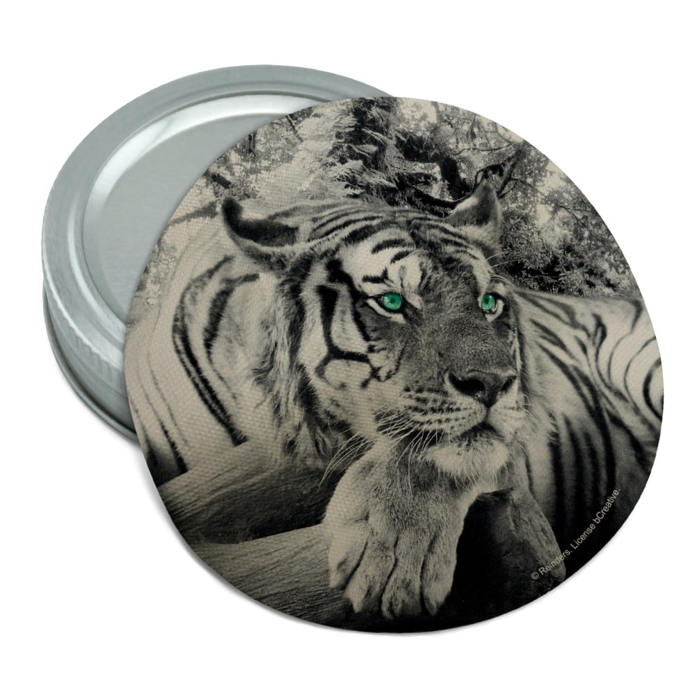 Black and White Tiger with Blue Green Eyes Round Rubber Non-Slip Jar ...