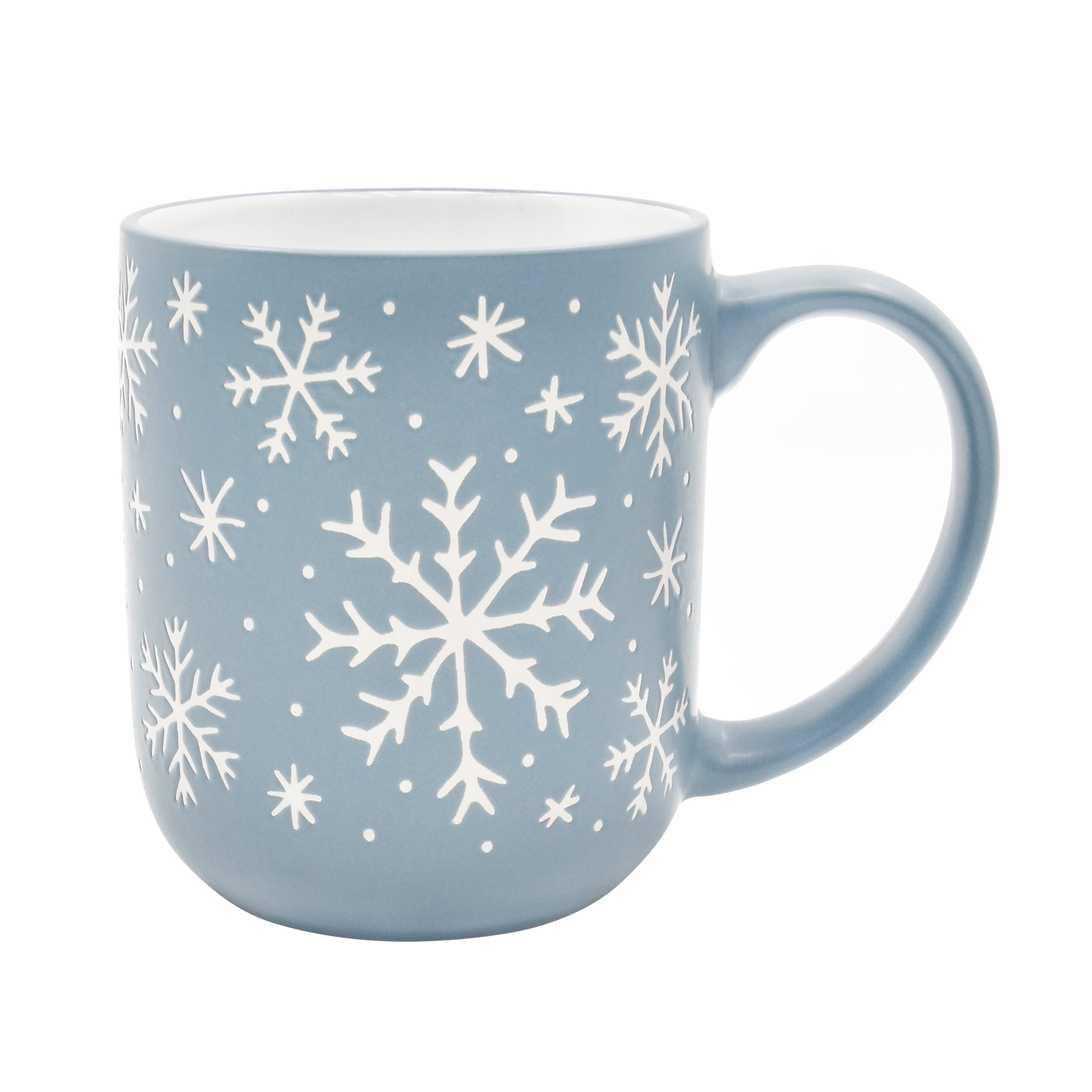 Holiday Time Stoneware Christmas Snowflake Mug, Light Blue, 15.5 oz, 1 Count, Festive Drinkware