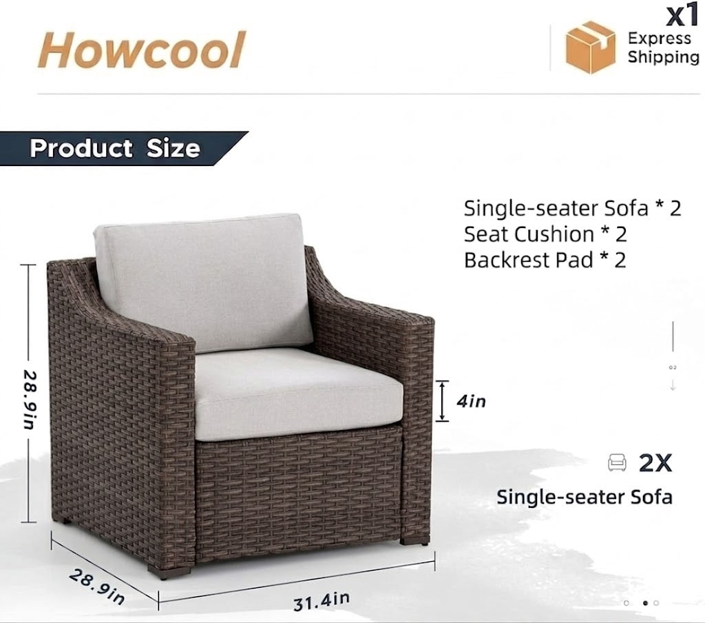 Howcool Outdoor Sectional Sofa, Patio Conversation Set, Outdoor Furniture with Two Single Chairs, Wicker Rattan All-Weather Seating Set for Garden Backyard Porch Balcony,Black
