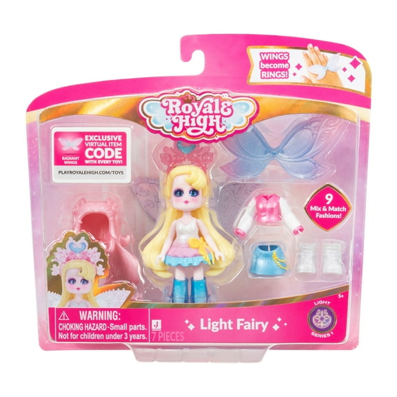 Royale High 3” Light Fairy Fashion Doll - 1 Figure with 9 Fashion Accessories - Virtual Item Code Included - Series 1 - Ages 5 
