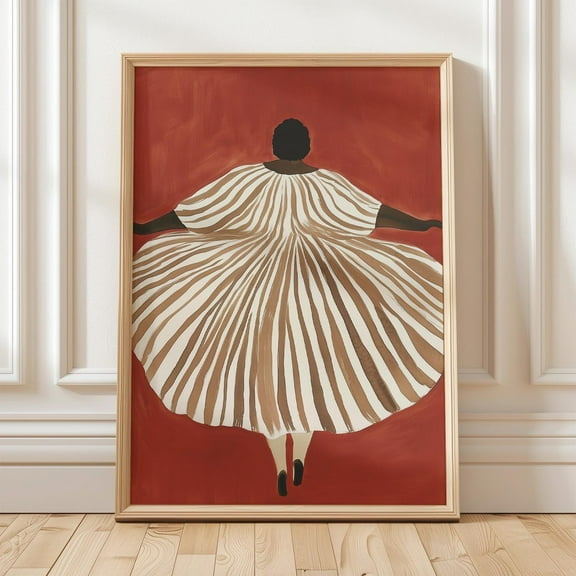 Woman In Flowing Striped Dress, Abstract Wall Art, Warm Earth Tone Print, Modern Minimalist Home Decor For Wall Art, Modern Wall Decor, 8x12 UNFRAMED