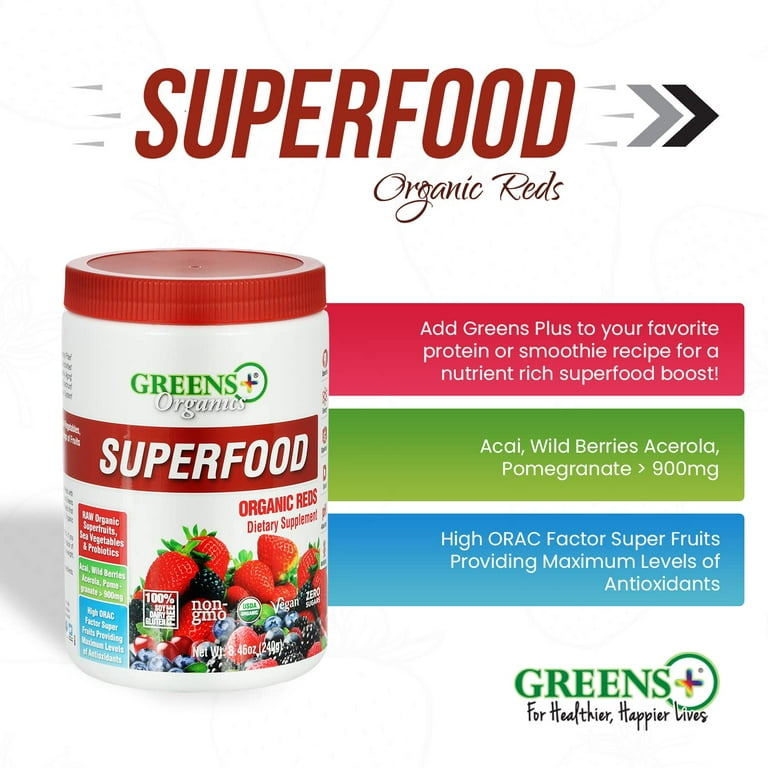 anspore Begrænsninger Legeme Greens Plus Organic Superfood, Organic superfruits and Red Superfood  Powder, 30 Servings - Walmart.com