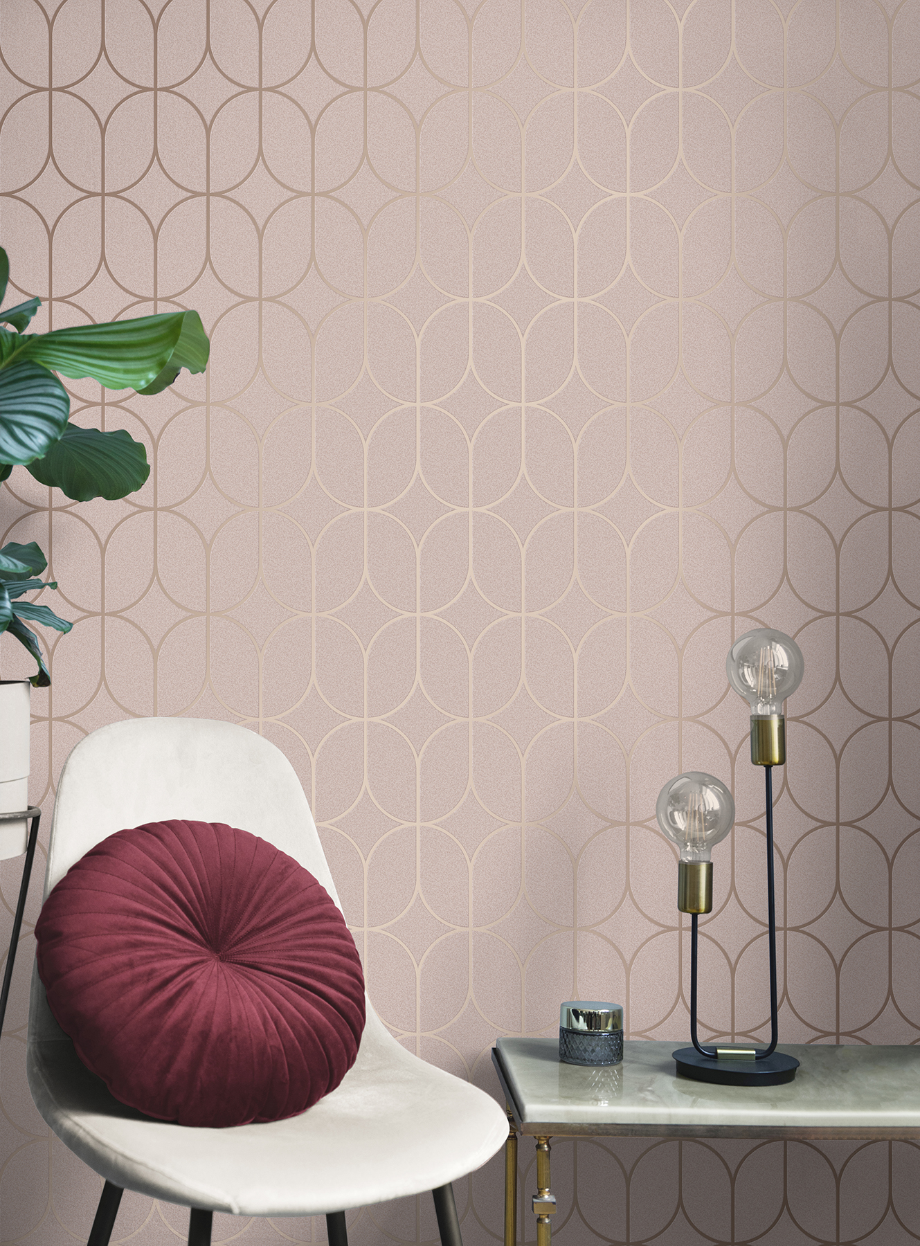 Advantage Raye Pink Rosco Trellis Wallpaper