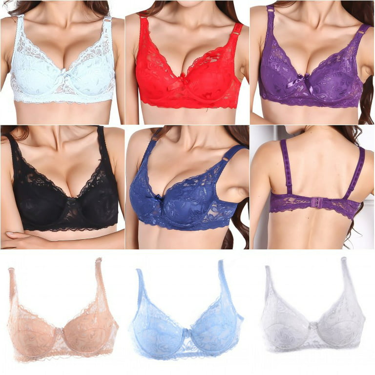 Womens Bras,Back Double-Breasted Full Lace Thin Bra(70B-90B) 
