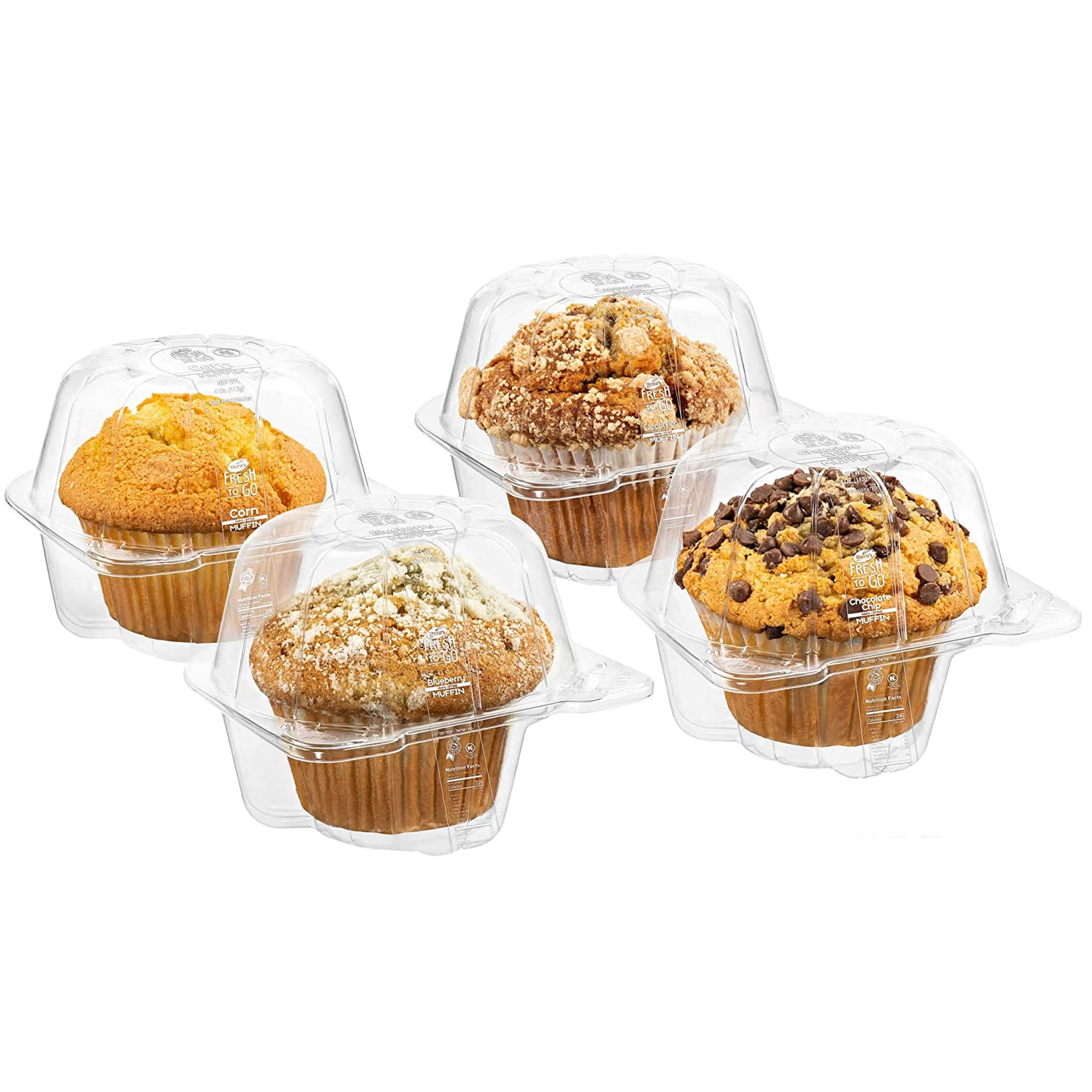 Fresh Bakery Muffins | 4 Individually Wrapped Muffins Included | Flavors Are Corn, Blueberry, Cappuccino & Chocolate Chip | Delicious Coffee Cake | 4 oz Per Muffin | Stern’s Bakery (Variety Pack)