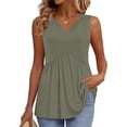 thumbnail image 6 of Kixjoy Sleeveless Tops for Women V Neck Fashion Tank Top Sleeveless Casual Summer Pleated Shirt Basic Cozy Baggy Womens Summer Tops, Army Green XL, 6 of 6