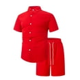 thumbnail image 4 of RYDCOT Men Cotton Linen Sets Outfits 2 Piece Summer Short Sleeve Shirt and Elastic Waistband Shorts Set Beach Wear Outfit Red 14(XXXL), 4 of 8