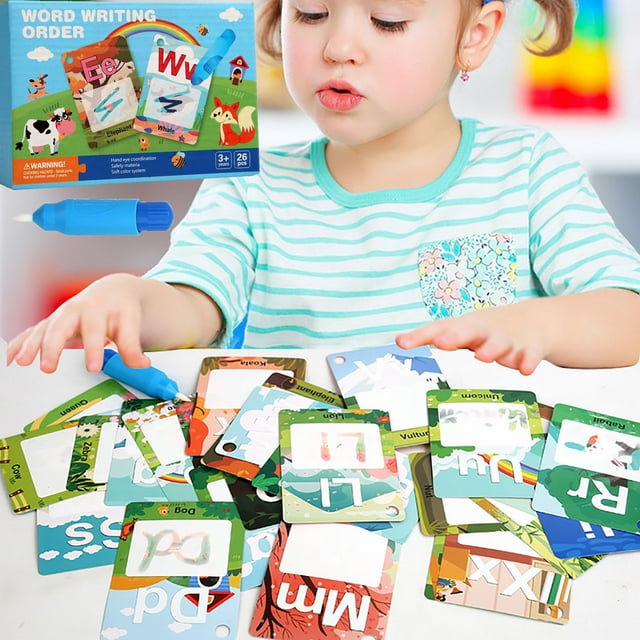 TOPRenddon Alphabet Water Coloring Cards, Aqua Painting Doddle Flashcards, Drawing 26 Letters ABC Words, Educational Learning Toy Gift for 3 4 5 Year Old Toddlers(26 Letters)