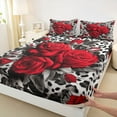 thumbnail image 3 of Castle Fairy Chic Red Floral Rose Full Size Sheets 4-Piece for Boys Girls,Abstract Leopard Print Breathable Bed Sheets,Happy Valentine's Day Lightweight Sheet Sets,Microfiber Bedroom Decor, 3 of 7