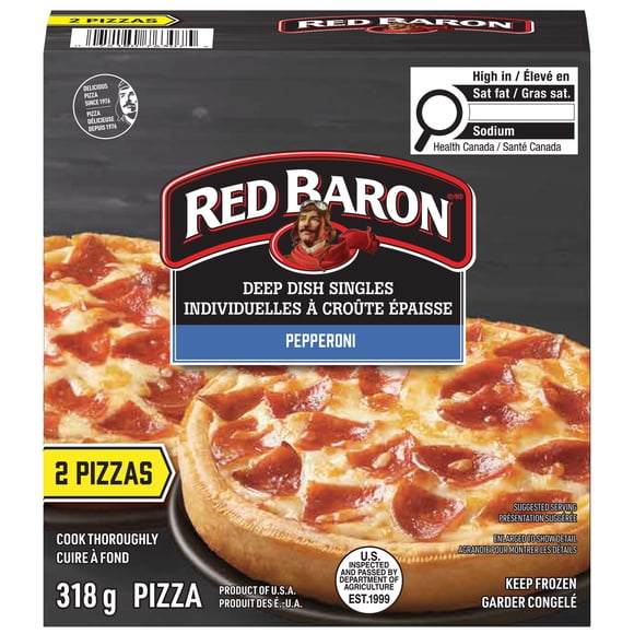Red Baron Deep Dish Singles Pepperoni Frozen Pizza, 318 g, Red Baron Deep Dish Singles Pepperoni Frozen Pizza 318gram
