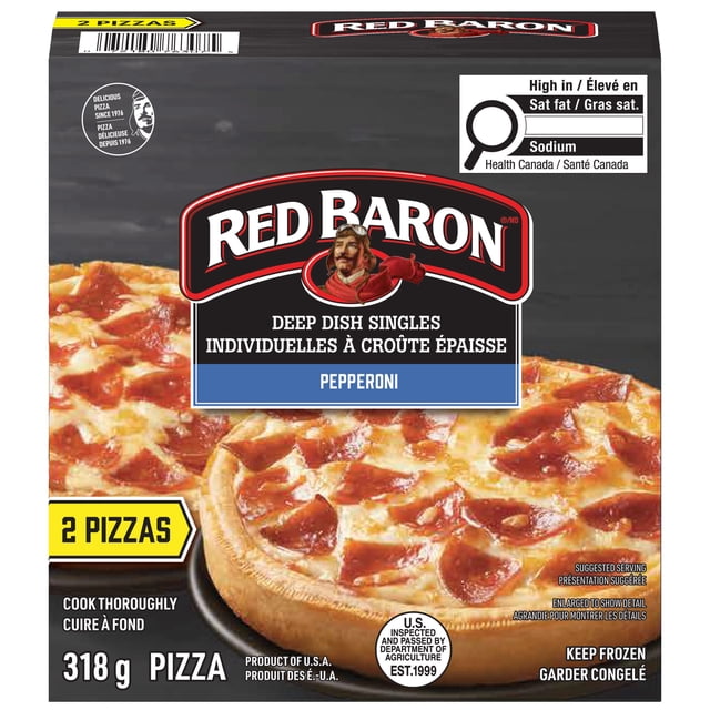 Red Baron Deep Dish Singles Pepperoni Frozen Pizza, 318 g, Red Baron Deep Dish Singles Pepperoni Frozen Pizza 318gram