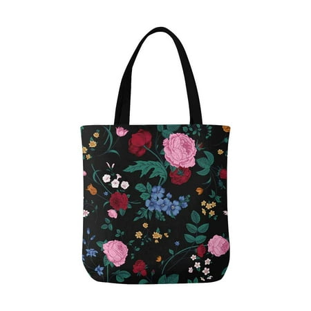 ASHLEIGH Vintage Pattern With Victorian Bouquet of Colorful Flowers Reusable Grocery Bags Shopping Bag Canvas Tote Bag Shoulder