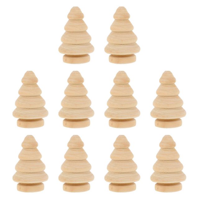 10Pcs Unfinished Wooden Tree DIY Graffiti Puppet Toys Wooden Xmas Tree Toys