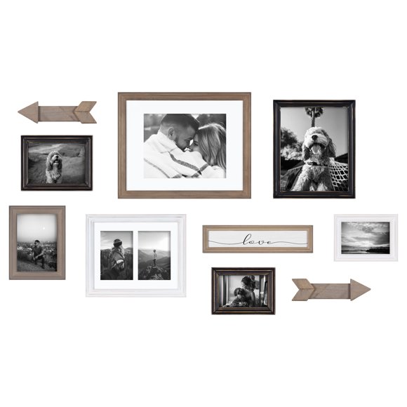 Kate and Laurel Bordeaux Gallery Wall Kit, Set of 10, Industrial Farmhouse Finishes, Assorted Size Frames and Decorative Wall Accents