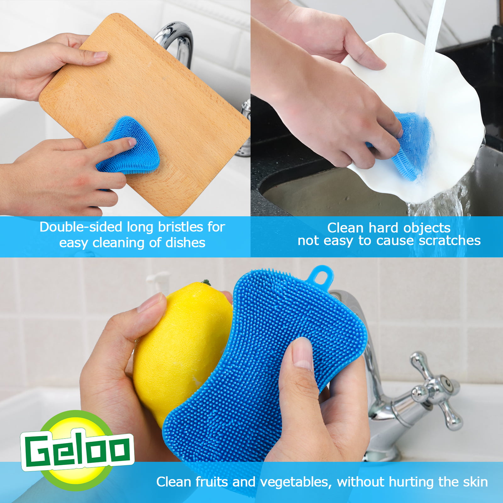 Lubrima Silicone Sponge Dish Sponges, Sponges for Cleaning Dishes, Kitchen Gadgets, 3 Scrub Sponges for Dishes Kitchen Sponges Scrubber Brush