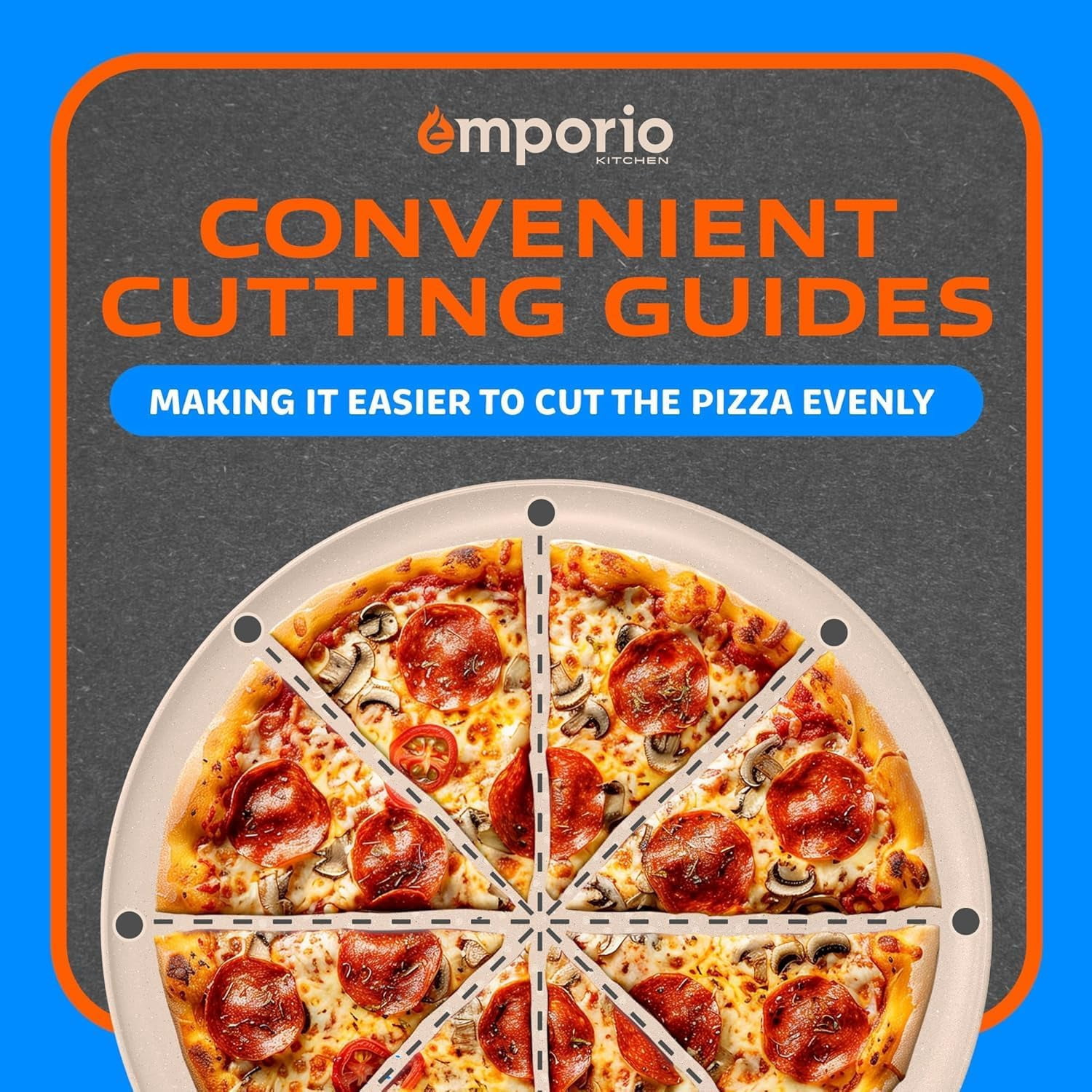 Emporio Kitchen Non-Stick Pizza Pan 2 Pack – 16 Inch Round Carbon Steel Pizza Tray with Perforated Holes, PFOAPFOSPTFE-Free, Dishwasher & Oven Safe Up To 450°F, Nonstick White Marble Coating
