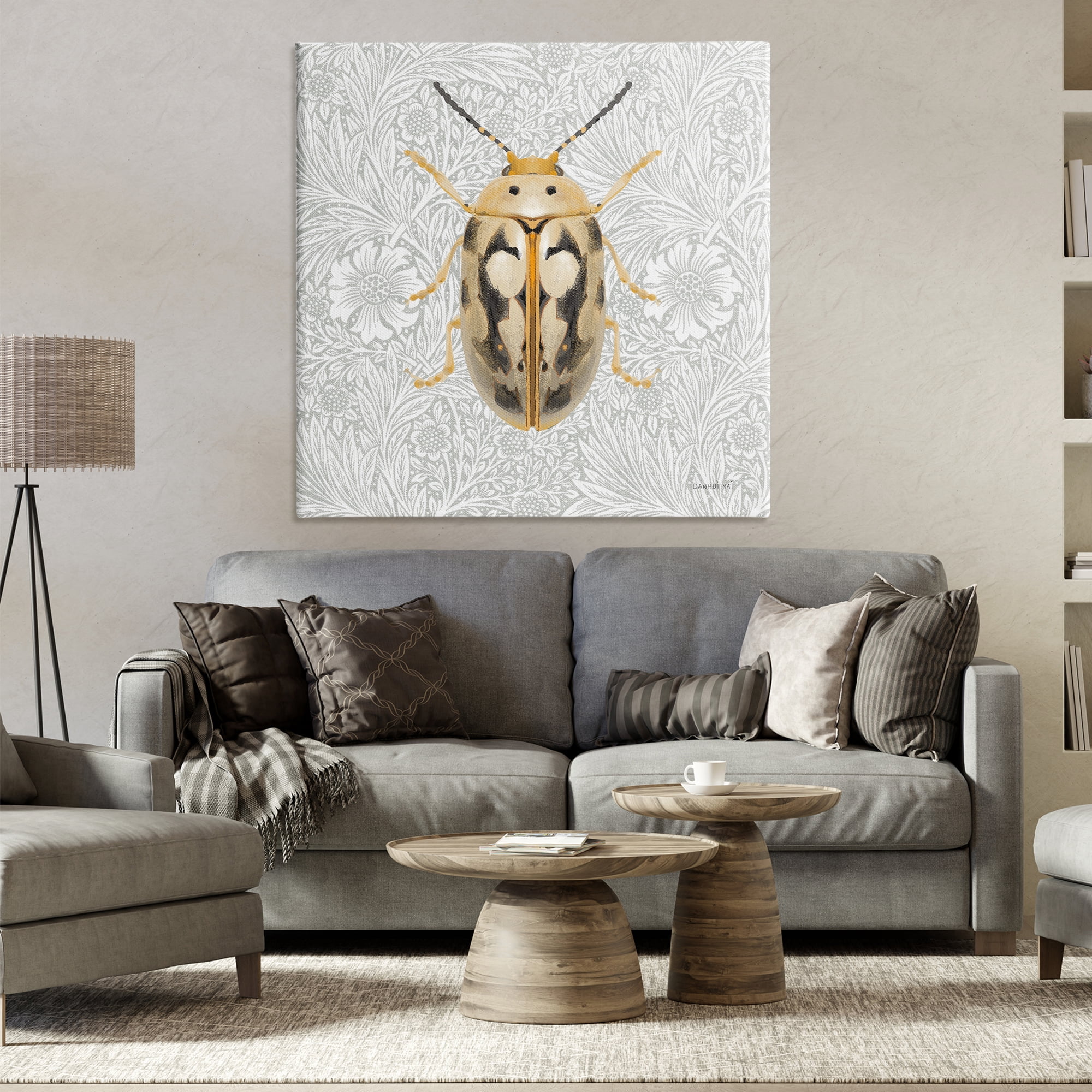 Stupell Industries Vintage Beetle Floral Pattern Animals & Insects Painting Gallery Wrapped Canvas Art Print Wall Art, 36 x 36