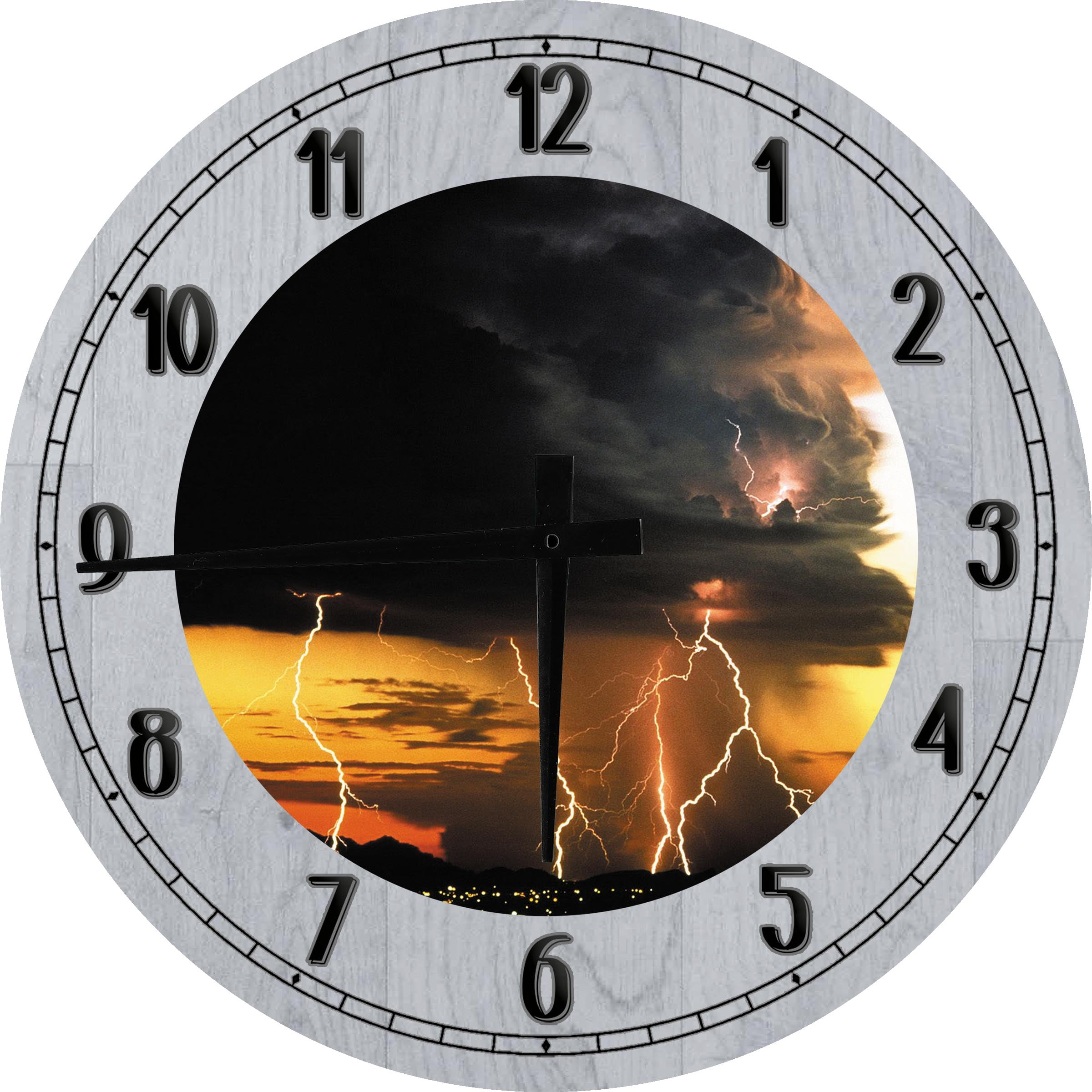 Wood Wall Clock 12 Inch Storm Wall Art Thunder Storm Lightning Strikes
