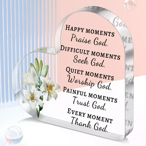 Acrylic Heart-Shaped Plaque Verse Decorative Sign Religious Desk Ornament With Ideal For Christmas Celebrations For Wedding Bridal Shower Birthday Anniversary Bar/Bat Mitzvah Religious Wall Art