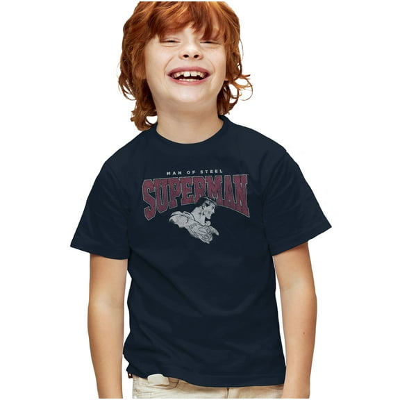 Superman Super College Kids T Shirt for Youth Boys and Girls, Navy, Small