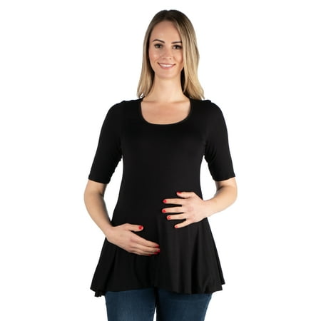 

24seven Comfort Apparel Elbow Sleeve Maternity Swing Tunic Top