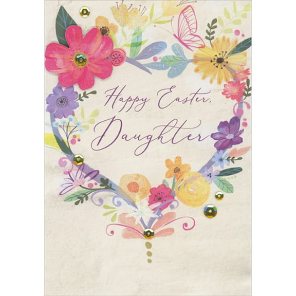 Designer Greetings Heart Shape of Flowers, 3D Die Cut Pink Flower and Gold Sequins Hand Decorated Easter Card for Daughter