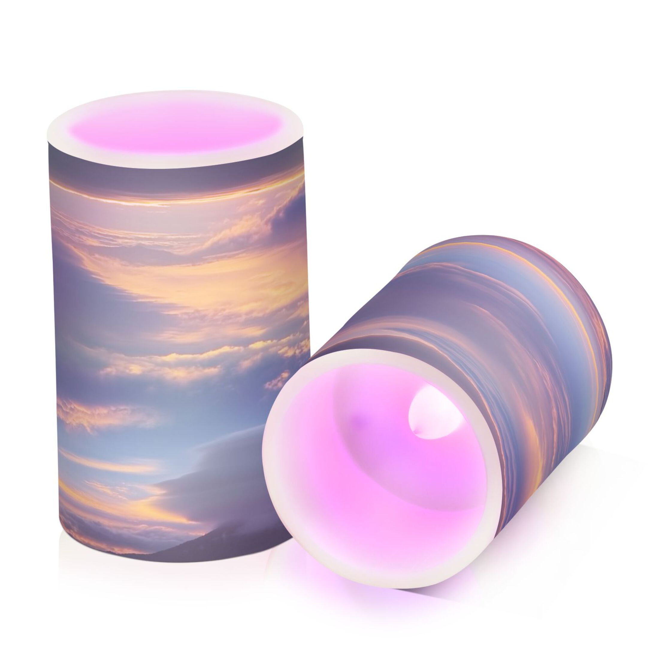 Flameless Candles Lights, Pack of two LED Lights, Dimmable LED Pillar Candles Battery Operated, Flames Remote Control Beautiful Sunrise Cloud