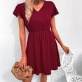 thumbnail image 4 of Vestido De Verano Para Mujer, Cómodo, De Tela Suave, Con Cuello En V, Con Ribete De Encaje Y Costuras, Vestido De Manga Con Vuelo Para Cita ANGGREK Otros, 4 of 6