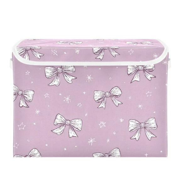 Light Purple Bows Small Stars Foldable Storage Bin with Lid and Handle Collapsible Storage Box 16.5 x 12.6 x 11.8 inches