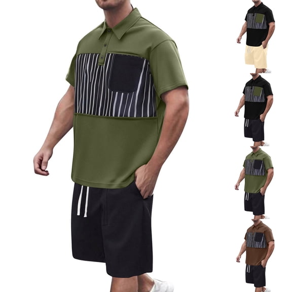 FRSASU Men Summer Casual Short Sets Contrast Short Sleeve Button Down Shirt and Drawstring Shorts Set 2 Piece Outfits Tracksuit Coffee