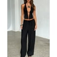 thumbnail image 3 of Musuos Women Summer Pants Outfits Stripe Tie-Up Halter Neck Backless Sleeveless Tank Tops Wide-Leg Pants 2 Pieces Clothes Set, 3 of 10