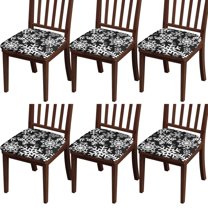 Black Christmas Snowflake Seat Covers for Dining Room Chairs Set Of 6,Stretch Printed Washable Chair Seat Cover with Elastic Ties and Button,Removable Waterproof Couch Cushion Covers