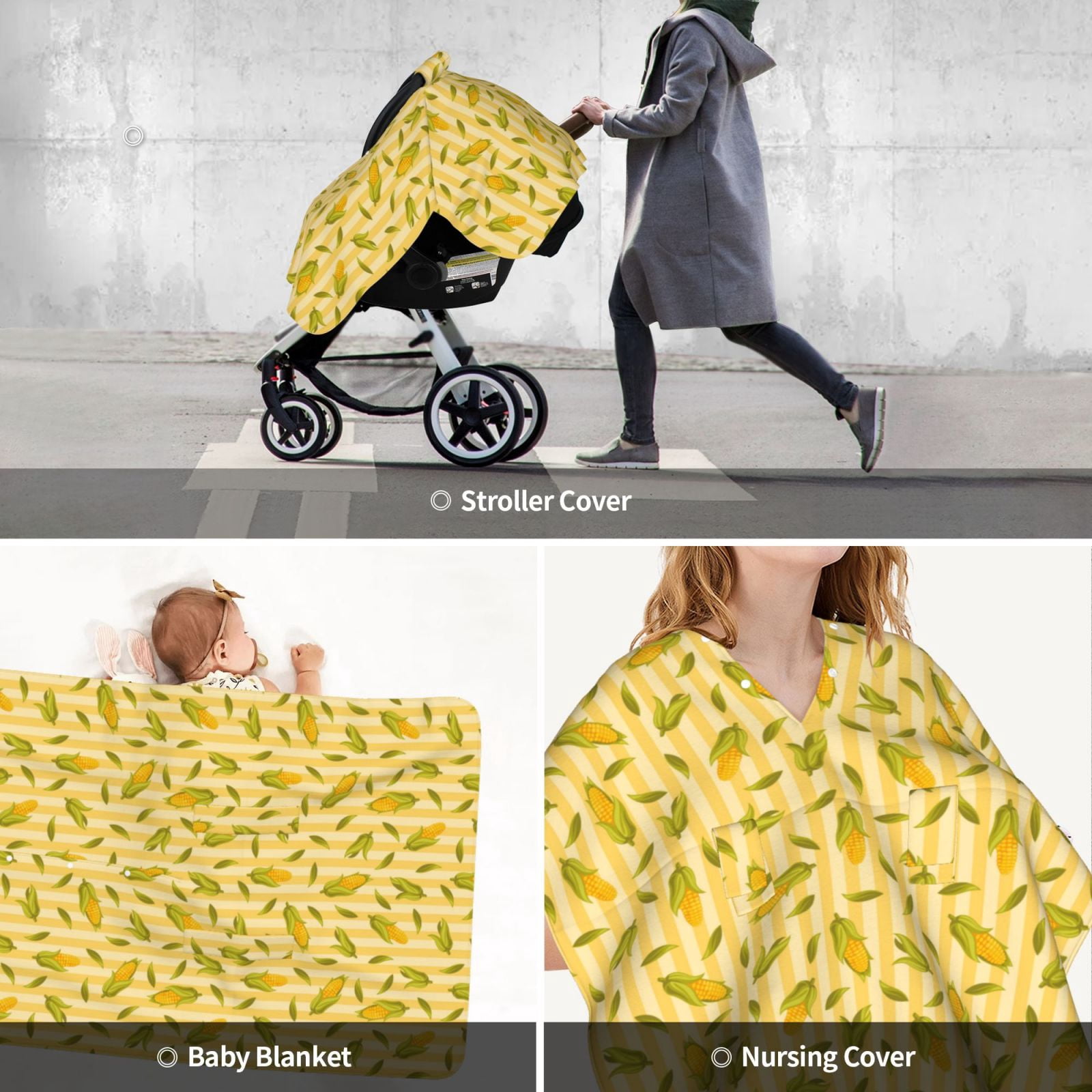 Car Seat Cover Baby - Cute Corn Yellow Stripe Breathable Infant Car Seat Cover for Baby Carseat, Lightweight Comfort Baby Essentials Must Haves Newborn Stuff for Girl Boy