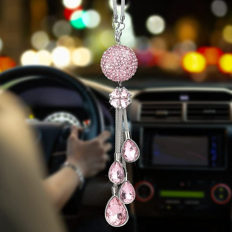 OTOSTAR Bling Crystal Ball and Drops Car Hanging Accessories, Car Rear View  Mirror Pendant Charms Interior Sun Catcher Ornament, Bling Car Accessories  for Women Girls (Pink) 