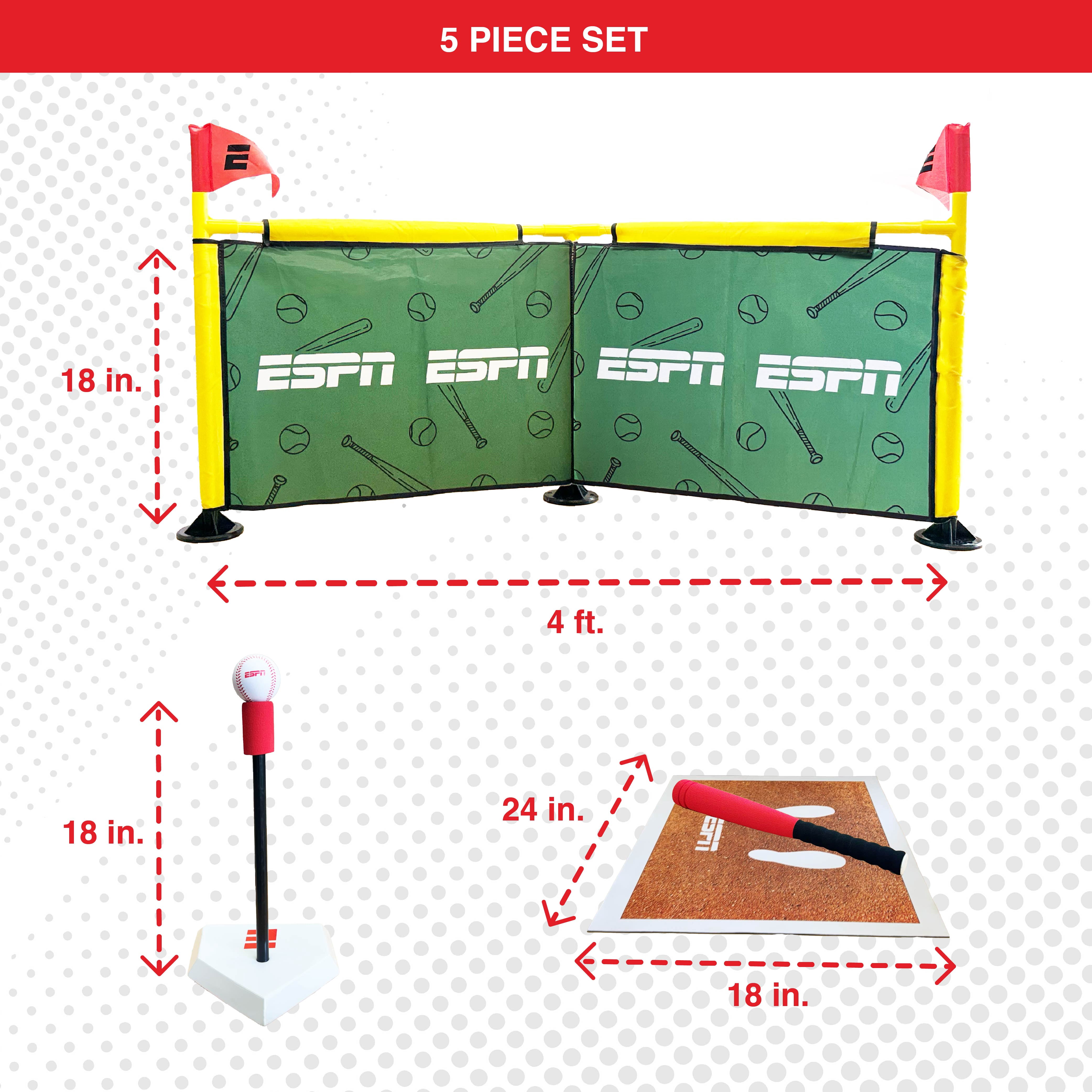ESPN My First Home Run Kids Baseball Field Set with Batting Tee, Foam Bat, Ball, Home Run Fence, & Play Mat, 5 Pc Set