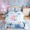 thumbnail image 2 of meiyoeat Axolotl Rainbow Letter T Full Size Comforter Sets for Girls, Kawaii Ocean Sea Life Bedding Comforter Set, Blue, Star Reversible, 3 Pieces, 1 Comforter and 2 Pillowcases, 2 of 6