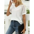 thumbnail image 5 of Gustave Women's Summer Short Sleeve V Neck T-Shirts Lace Splicing Waffle Knit Tops Casual Loose Hollow Out Blouse Tee Shirt "White, S", 5 of 9