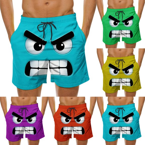 Yaoyar Men's Funny Printed Beach Swim Trunks Quick Dry with Drawstring Waist Pockets, Breathable Lightweight Summer Holiday Casual Shorts