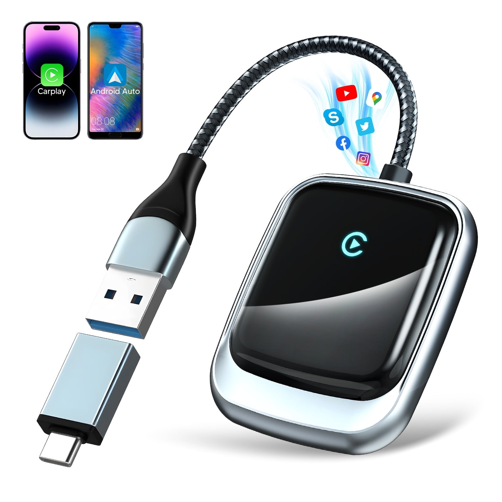Adaptateur CarPlay Et Android Auto Sans Fil - Mini USB, Plug & Play, Connexion Automatique | Compatible IPhone Et Android