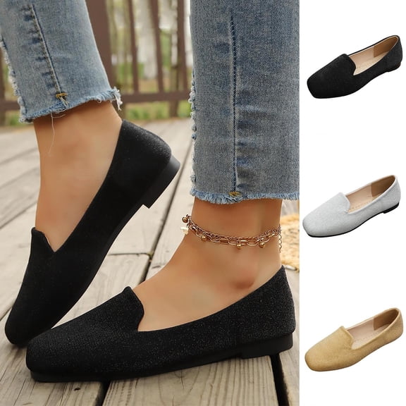 Miluxas Flats Shoes for Women Slip on Round Toe Comfortable Women's Flats Ballet Flats Shoes Loafers Silver 9.5(43)
