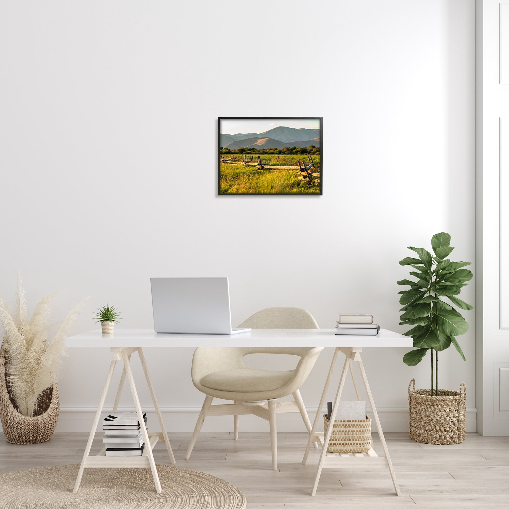 Stupell Industries Grassland Farm Fence Countryside Sunny Mountain Scene Photograph Black Framed Art Print Wall Art, Design by Steve Smith