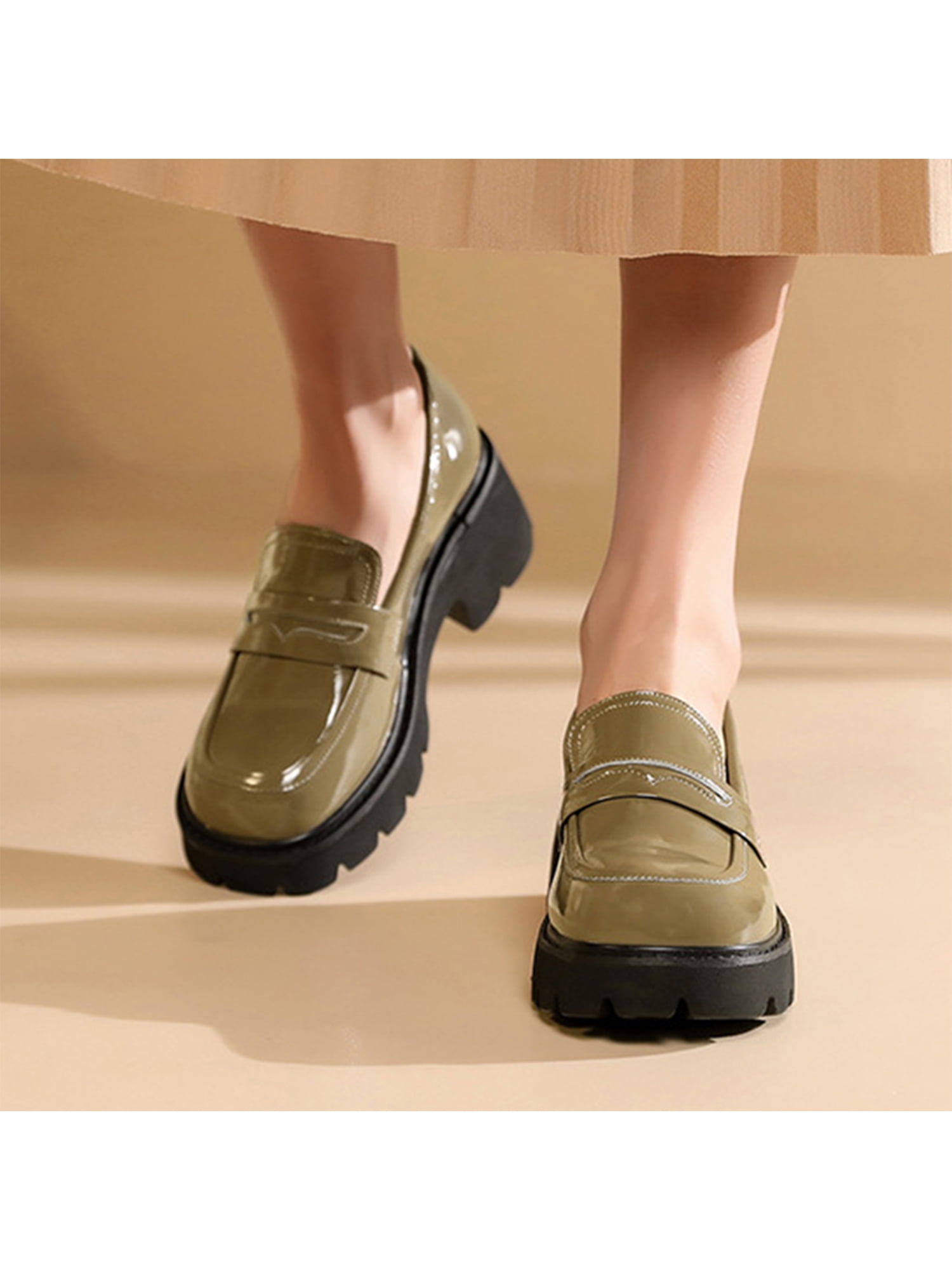 Ymiytan Womens Dress Shoes Platform Loafers Lace Up Casual Walking Shoe  School Loafer Lightweight Comfort Black 4.5 