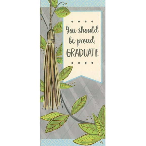 Designer Greetings Brown Tassel with Gold Accented Leaves Money Holder / Gift Card Holder Graduation Congratulations Card
