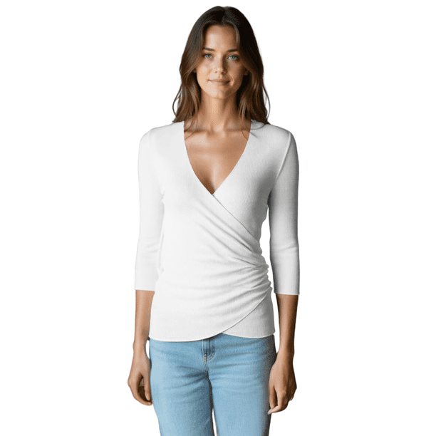 Blusa Mujer Manga 3 Cuartos Cuello V Comodidad y Estilo