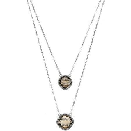 5th & Main Sterling Silver Hand-Wrapped Double-Drop Squared Smokey Quartz Stone Necklace