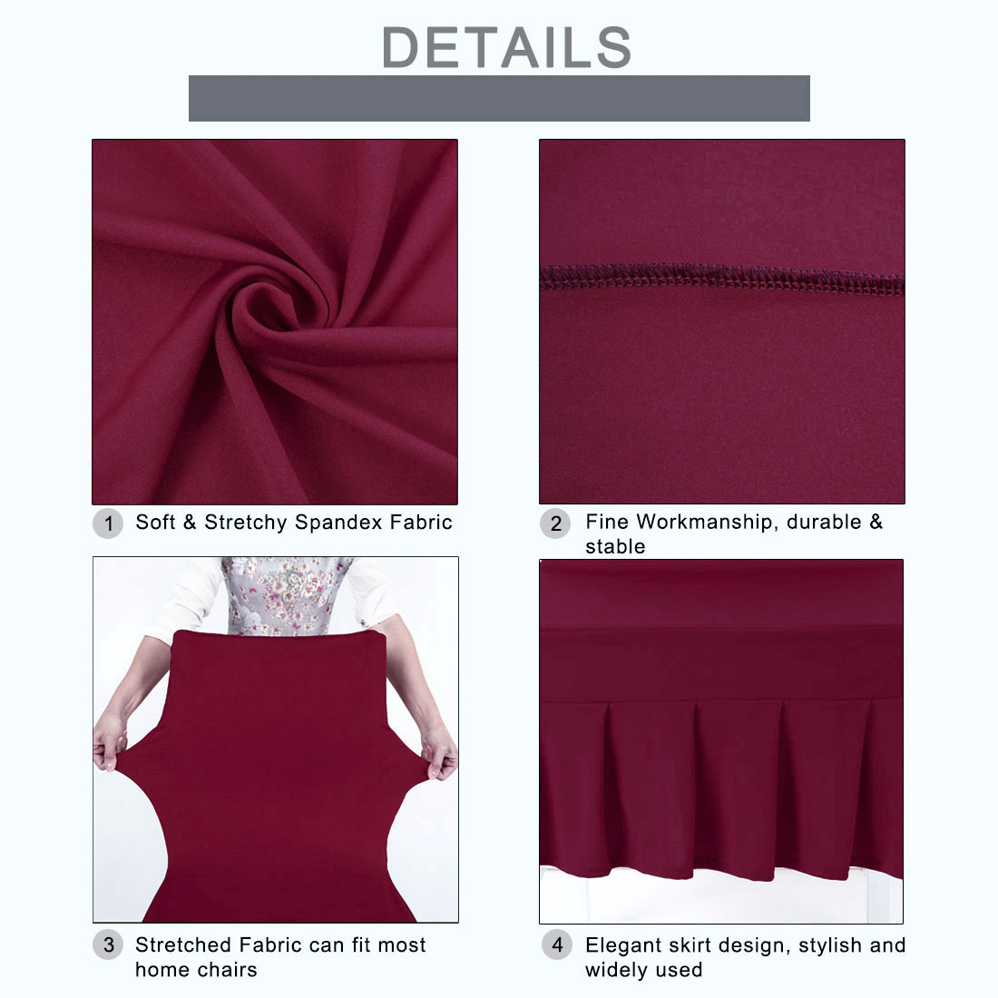 Unique Bargains Ruffled Skirt Dining Chair Cover Ruffled Seat Slipcovers Burgundy M