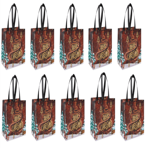 Christmas Gift Bags Large Reusable Tote Bags, Non-Wove Bags for New Year's Shopping, Christmas Surprise, Xmas Party Supplies,12.4"×9.8"×6.7"