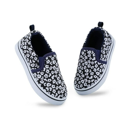 

BOCCA Toddler Girls Black Flower Slip on Kids Canvas Walking Shoes Size 12