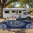 thumbnail image 4 of Findosom 9'x12' Outdoor Rug Large Patios Rug RV Outdoor Rug Waterproof Foldable Portable Camping Rugs Reversible Plastic Straw Rug Outdoor Area Rug for Camping,RV,Balcony,Patio,Picnic,Beach Blue, 4 of 9