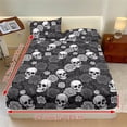 thumbnail image 2 of COEQINE 3 Piece Twin XL Size Bed Sheets Set Soft Snug Fit Winter Bed Sheets Bottom Bedsheet & Pillowcases with Deep Pockets for Halloween Decor, Gothic Skull Rose Gray, 2 of 5